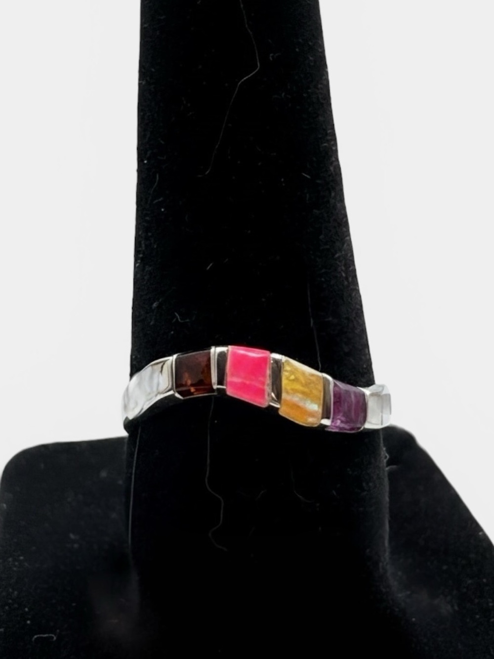 Opal Inlay and Sterling Silver Native Handmade Ring (Size 8) - NEW